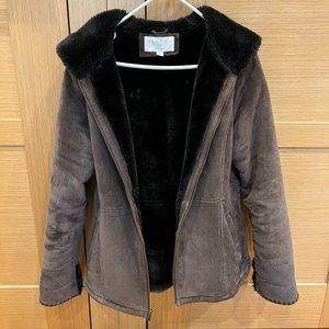 Sonoma Brown Suede Leather Coat With Faux Fur Lining